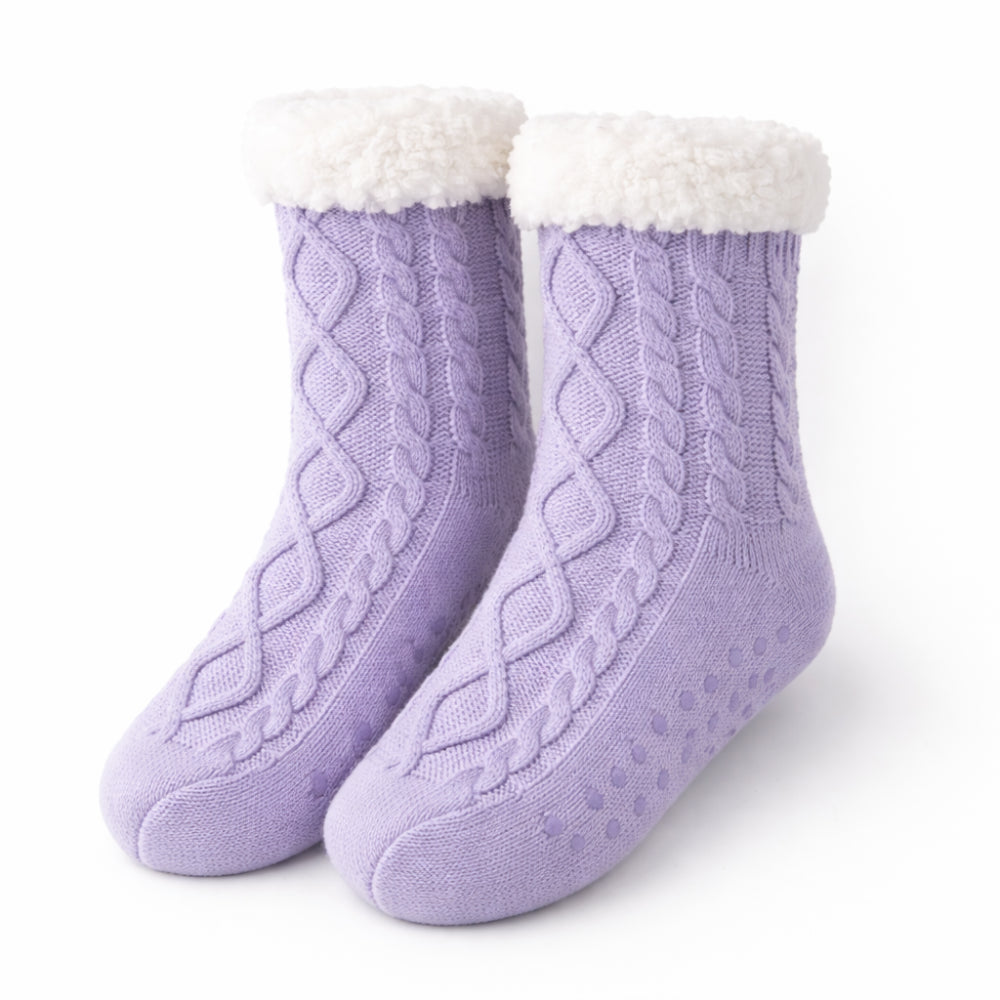 K&Co. Petal Series Slipper Socks - LILAC CABLE